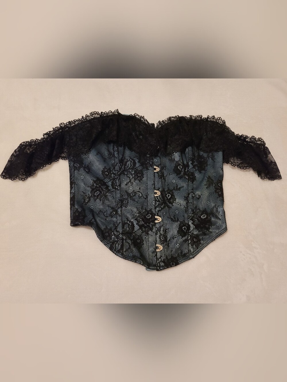 Widow Black Lace Overlay Teal Corset Top From Dolls Kill
